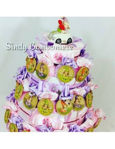 TORTA BOMBONIERA SACCHETTI MAGNETE FOLLETTINA BATTESIMO COMUNIONE CRESI