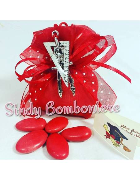 BOMBONIERA SACCHETTINO SQUADRETTA COMPASSO PER LAUREA INGEGNERIA CIVILE, EDILE, GEOMETRA ARCHITETTURA