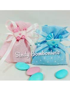 Sacchetti confetti nascita bimba/o carrozzina celeste o rosa 