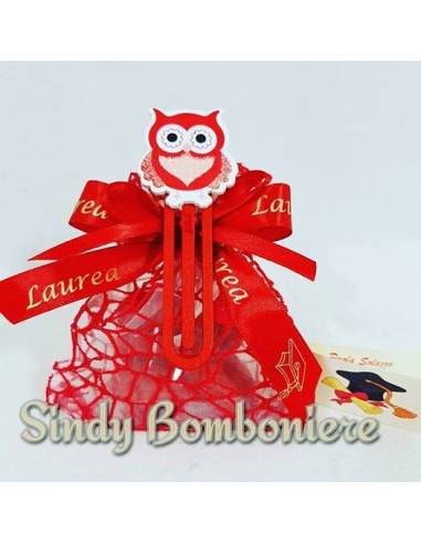 sacchetti bomboniere laurea economici segnalibro con gufetto confetti rossi