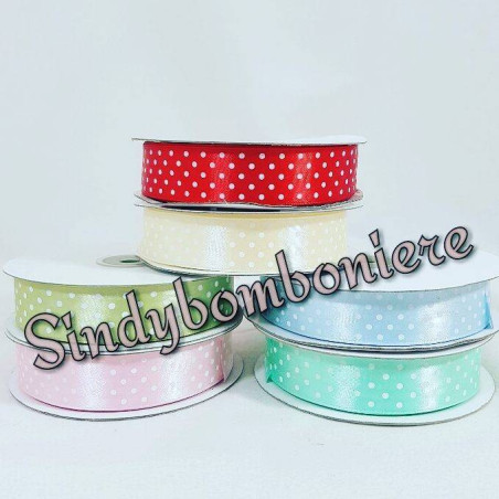 Nastro Raso Pois 25 mm 50 mt ideale per confezionare bomboniere fai da te