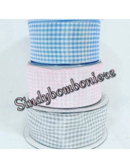 Nastro Quadrettato Double Face 40 mm 20 mt ideale per confezionare bomboniere fai da te