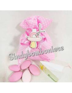 Sacchetti portaconfetti bomboniere nascita bimba molletta ciuccio rosa