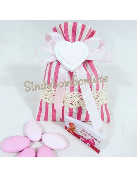 Bomboniere nascita bimba sacchetto portaconfetti gessetto profumato cuore rosa
