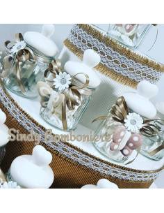 Vasetti con tappo a cuore ceramica bianco e farfalla pendente bomboniere shabby 2