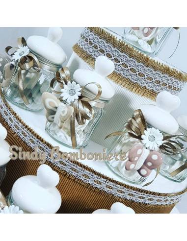 Vasetti con tappo a cuore ceramica bianco e farfalla pendente bomboniere shabby