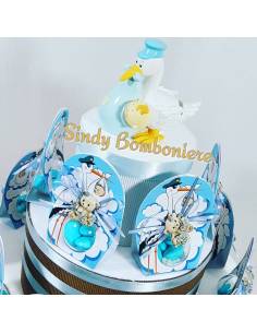 Torta bomboniere con cicogna e orsetto magnete 2