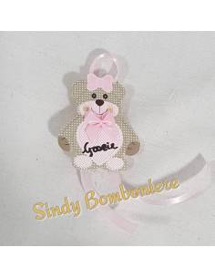 SEGNAPOSTO BOMBONIERE orsetto bimbo bimba nascita battesimo 3pz 2
