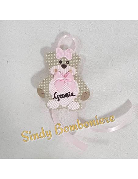 SEGNAPOSTO BOMBONIERE orsetto bimbo bimba nascita battesimo 3pz