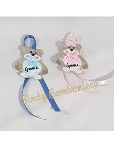 SEGNAPOSTO BOMBONIERE orsetto bimbo bimba nascita battesimo 3pz