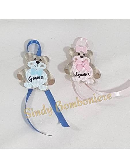 SEGNAPOSTO BOMBONIERE orsetto bimbo bimba nascita battesimo 3pz