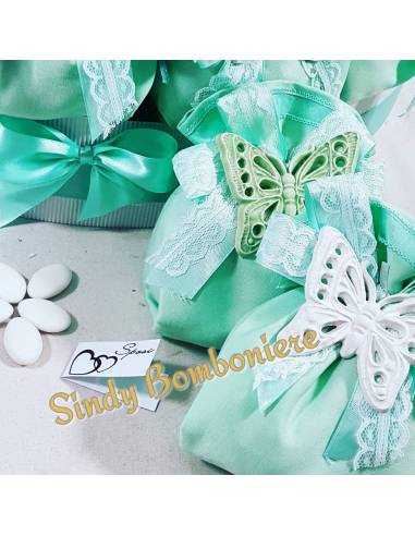 TORTA BOMBONIERA sacchettini FARFALLA ceramica Grottaglie verde eventi nascita comunione