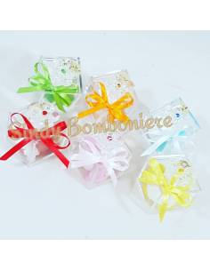 BOMBONIERE PLEXIGLASS fiore cristallo confetti strass colori