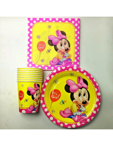 SET MINNIE 20 tovaglioli + 20 piatti + 20 bicchieri  feste compleanno nascita 