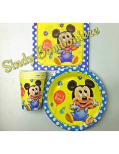 SET TOPOLINO 20 tovaglioli + 20 piatti + 20 bicchieri bimbo compleanno nascita