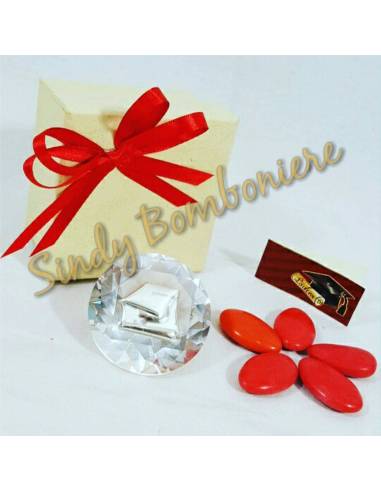 BOMBONIERA LAUREA cristallo swarosky placchetta argentata tocco CONFEZIONE