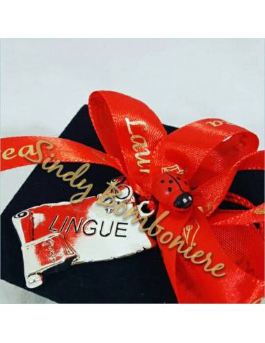 BOMBONIERA LAUREA TOCCO vellutato placchetta argentata PORTA CONFETTI