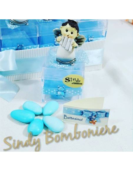 TORTA BOMBONIERE PLEXIGLASS + ANGIOLETTO per compleanni nascita BIMBO con confetti e bigliettino