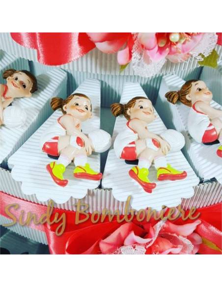 BOMBONIERA BATTESIMO COMPLEANNO torta sacchettino magnete SPORT PALLAVOLO bimba ragazza SPEDIZIONE INCLUSA