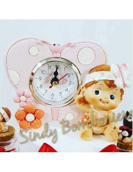Bomboniera nascita battesimo torta vasetti BIMBA marshmallow orologio farfalla