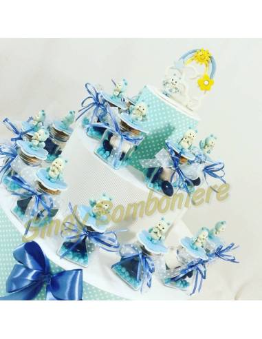 Bomboniere Battesimo bimbo con barattoli portaconfetti in vetro