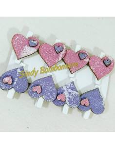 8 MOLLETTE SEGNAPOSTO per bomboniere cuori BIMBA nascita battesimo compleanno