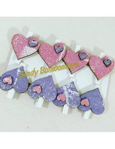 8 MOLLETTE SEGNAPOSTO per bomboniere cuori BIMBA nascita battesimo compleanno