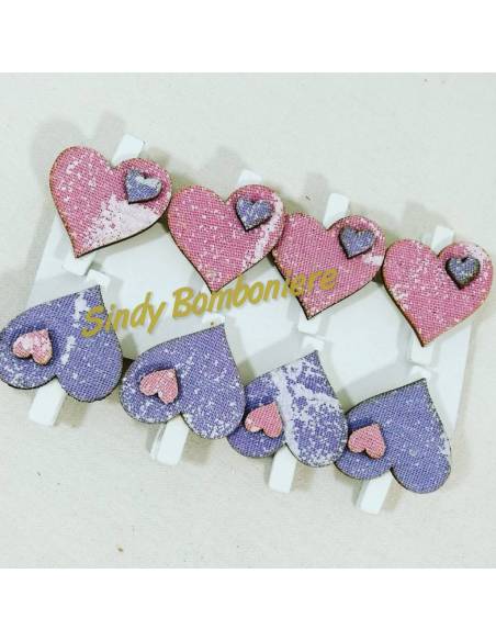 8 MOLLETTE SEGNAPOSTO per bomboniere cuori BIMBA nascita battesimo compleanno
