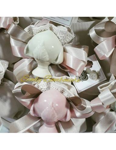 BOMBONIERA CONFEZIONATA SACCHETTO CUORE CHIC NASTRO CONFETTI CRESIMA COMUNIONE