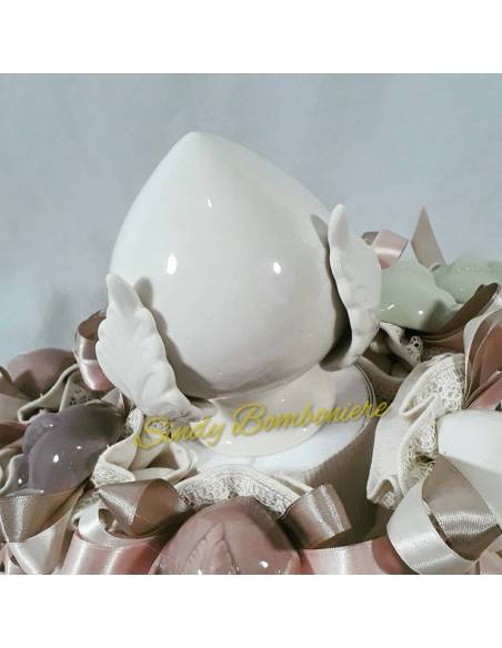 BOMBONIERA CONFEZIONATA SACCHETTO CUORE CHIC NASTRO CONFETTI CRESIMA COMUNIONE