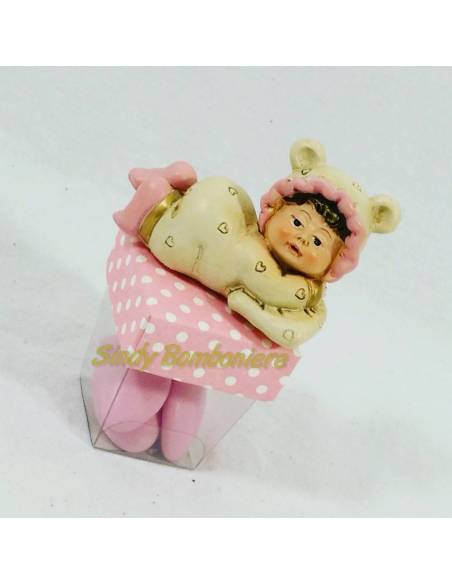 Scatoline portaconfetti rosa nascita bimba con tutina orsetto