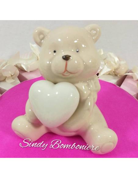 Torta vassoio porta bomboniere con vasetti con orsetti argentati battesimo nascita