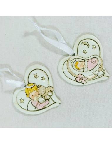 Idea bomboniera battesimo nascita 1° compleanno sacchettino cuore pendaglio BIMBA