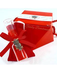 Bomboniera per laurea sacchettino portaconfetti con gufo di vetro colorato ETM QUADRIFOGLIO LINEA ARTEMISIA