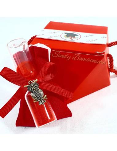 Bomboniera per laurea sacchettino portaconfetti con gufo di vetro colorato ETM QUADRIFOGLIO LINEA ARTEMISIA