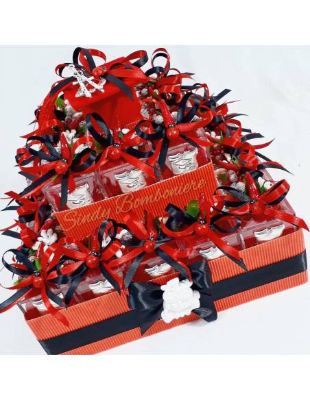 Plexiglass portaconfetti con targhetta e fiocchetto con peperoncino e coccinella portafortuna BOMBONIERA LAUREA