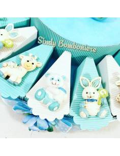Idea bomboniera 1° compleanno battesimo n ascita torta bimbo animaletti magnete assortiti azzurro 2