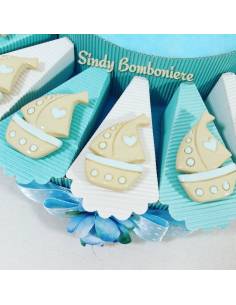 Bomboniere torte battesimo nascita comunione cresima barchetta a vela porcellana magnete lampada BIMBO 2