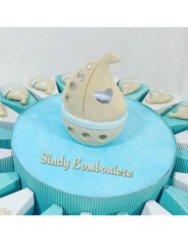 Bomboniere torte battesimo nascita comunione cresima barchetta a vela porcellana magnete lampada BIMBO