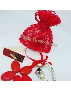 Tocco in resina nero con clip portamessaggi e nappina con sacchetto BOMBONIERA LAUREA