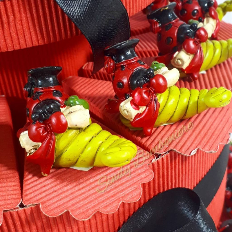TORTA BOMBONIERA CON CORNUCOPIA CON COCCINELLA TOCCO PERGAMENA LAUREA