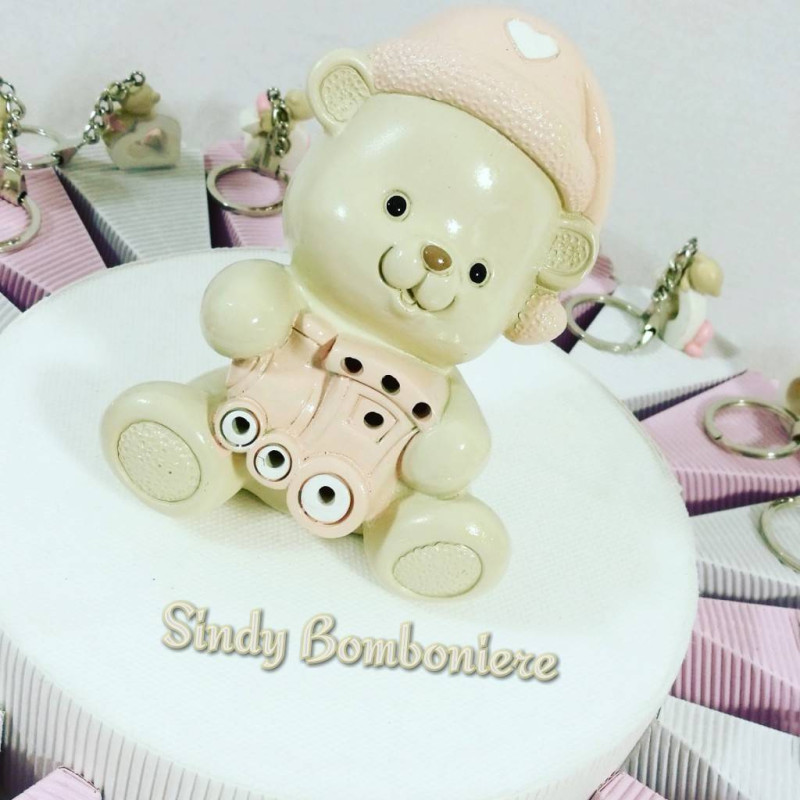 BOMBONIERA NASCITA BATTESIMO torta ORSACCHIOTTO portachiavi cuore bambina SPEDIZIONE INCLUSA