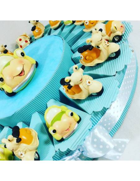 Torta BOMBONIERA con MACCHININE 500 e Portafoto per NASCITA COMPLEANNO BATTESIMO prima comunione CRESIMA