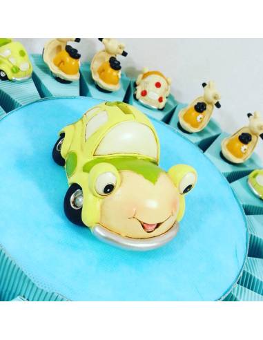 Torta BOMBONIERA con MACCHININE 500 e Portafoto per NASCITA COMPLEANNO BATTESIMO prima comunione CRESIMA