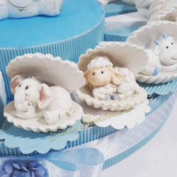 TORTA BOMBONIERA animaletti orsetto elefantino mucca con conchiglia bomboniera evento battesimo nascita 1° compleanno 2