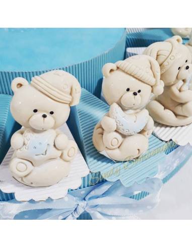 Torta bomboniera orsetti sole luna stella effetto porcellana battesimo nascita bimbo