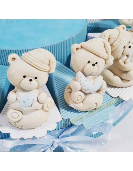 Torta bomboniera orsetti sole luna stella effetto porcellana battesimo nascita bimbo