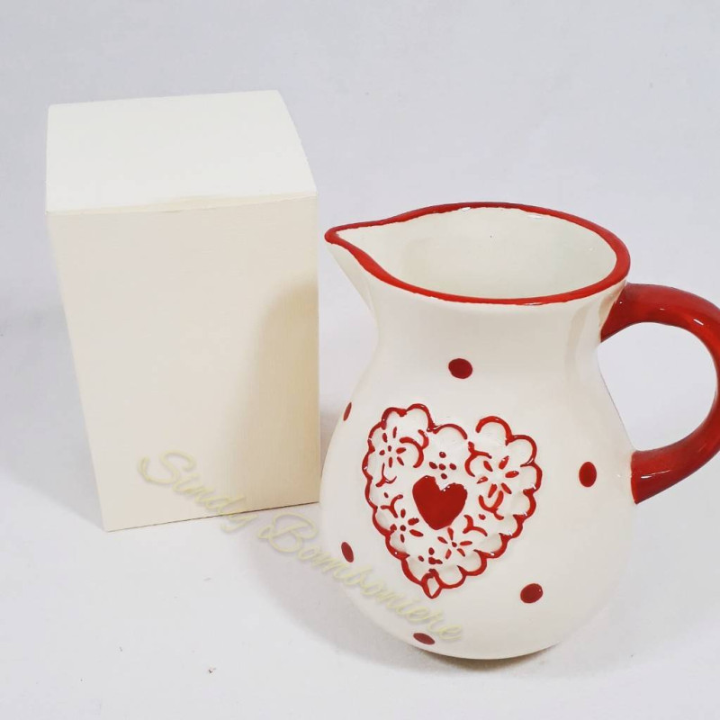 Bomboniere UTILI per matrimonio Brocca in PORCELLANA Shabby chic con dettagli rossi HN043