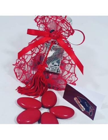 Bomboniera sacchetto portaconfetti per laurea targhetta Medicina con nappina 