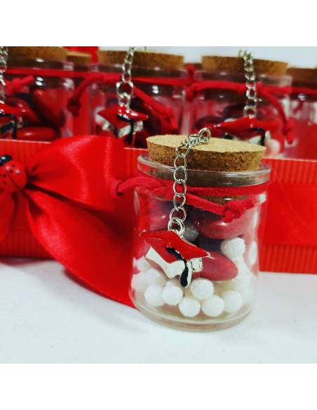 VASETTINI IN VETRO CON TAPPO SUGHERO E BRACCIALI ANCORA, BUSSOLA, TIMONE, GUFO 18° COMPLEANNO